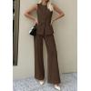 imagePRETTYGARDEN Womens 2 Piece Sets Summer 2026 Work Clothes Sleeveless Blazer Vest Pants Suits Spring Business Casual OutfitsBrown