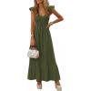 imagePRETTYGARDEN Womens 2026 Summer Casual Maxi Dresses Cap Sleeve V Neck Smocked Long Pockets Party Sundress Vacation OutfitsArmy Green