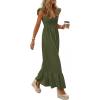imagePRETTYGARDEN Womens 2026 Summer Casual Maxi Dresses Cap Sleeve V Neck Smocked Long Pockets Party Sundress Vacation OutfitsArmy Green