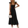 imagePRETTYGARDEN Womens 2026 Summer Casual Maxi Dresses Cap Sleeve V Neck Smocked Long Pockets Party Sundress Vacation OutfitsBlack