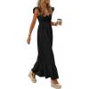 imagePRETTYGARDEN Womens 2026 Summer Casual Maxi Dresses Cap Sleeve V Neck Smocked Long Pockets Party Sundress Vacation OutfitsBlack