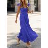 imagePRETTYGARDEN Womens 2026 Summer Casual Maxi Dresses Cap Sleeve V Neck Smocked Long Pockets Party Sundress Vacation OutfitsBlue
