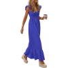 imagePRETTYGARDEN Womens 2026 Summer Casual Maxi Dresses Cap Sleeve V Neck Smocked Long Pockets Party Sundress Vacation OutfitsBlue