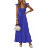 imagePRETTYGARDEN Womens 2026 Summer Casual Maxi Dresses Cap Sleeve V Neck Smocked Long Pockets Party Sundress Vacation OutfitsBlue