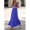 imagePRETTYGARDEN Womens 2026 Summer Casual Maxi Dresses Cap Sleeve V Neck Smocked Long Pockets Party Sundress Vacation OutfitsBlue