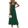 imagePRETTYGARDEN Womens 2026 Summer Casual Maxi Dresses Cap Sleeve V Neck Smocked Long Pockets Party Sundress Vacation OutfitsGreen