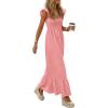 imagePRETTYGARDEN Womens 2026 Summer Casual Maxi Dresses Cap Sleeve V Neck Smocked Long Pockets Party Sundress Vacation OutfitsPink