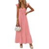imagePRETTYGARDEN Womens 2026 Summer Casual Maxi Dresses Cap Sleeve V Neck Smocked Long Pockets Party Sundress Vacation OutfitsPink