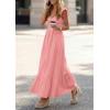 imagePRETTYGARDEN Womens 2026 Summer Casual Maxi Dresses Cap Sleeve V Neck Smocked Long Pockets Party Sundress Vacation OutfitsPink