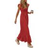 imagePRETTYGARDEN Womens 2026 Summer Casual Maxi Dresses Cap Sleeve V Neck Smocked Long Pockets Party Sundress Vacation OutfitsRed