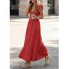 imagePRETTYGARDEN Womens 2026 Summer Casual Maxi Dresses Cap Sleeve V Neck Smocked Long Pockets Party Sundress Vacation OutfitsRed