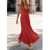imagePRETTYGARDEN Womens 2026 Summer Casual Maxi Dresses Cap Sleeve V Neck Smocked Long Pockets Party Sundress Vacation OutfitsRed