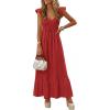 imagePRETTYGARDEN Womens 2026 Summer Casual Maxi Dresses Cap Sleeve V Neck Smocked Long Pockets Party Sundress Vacation OutfitsRed