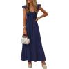 imagePRETTYGARDEN Womens 2026 Summer Casual Maxi Dresses Cap Sleeve V Neck Smocked Long Pockets Party Sundress Vacation OutfitsRoyal Blue