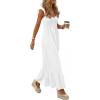 imagePRETTYGARDEN Womens 2026 Summer Casual Maxi Dresses Cap Sleeve V Neck Smocked Long Pockets Party Sundress Vacation OutfitsWhite
