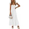 imagePRETTYGARDEN Womens 2026 Summer Casual Maxi Dresses Cap Sleeve V Neck Smocked Long Pockets Party Sundress Vacation OutfitsWhite