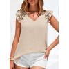 imagePRETTYGARDEN Womens Blouses Dressy Casual 2026 Summer V Neck Ruffle Cap Sleeve Business Work Tops Spring Teacher ShirtsBeige