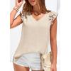 imagePRETTYGARDEN Womens Blouses Dressy Casual 2026 Summer V Neck Ruffle Cap Sleeve Business Work Tops Spring Teacher ShirtsBeige