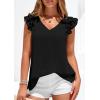 imagePRETTYGARDEN Womens Blouses Dressy Casual 2026 Summer V Neck Ruffle Cap Sleeve Business Work Tops Spring Teacher ShirtsBlack