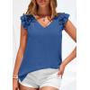 imagePRETTYGARDEN Womens Blouses Dressy Casual 2026 Summer V Neck Ruffle Cap Sleeve Business Work Tops Spring Teacher ShirtsBlue