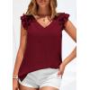 imagePRETTYGARDEN Womens Blouses Dressy Casual 2026 Summer V Neck Ruffle Cap Sleeve Business Work Tops Spring Teacher ShirtsBurgundy