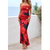imagePRETTYGARDEN Womens Spring Dresses 2026 Sexy Strapless Tube Bodycon Mesh Ruched Floral Maxi Dress Wedding Club OutfitsBlack Red Flower