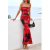 imagePRETTYGARDEN Womens Spring Dresses 2026 Sexy Strapless Tube Bodycon Mesh Ruched Floral Maxi Dress Wedding Club OutfitsBlack Red Flower