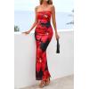 imagePRETTYGARDEN Womens Spring Dresses 2026 Sexy Strapless Tube Bodycon Mesh Ruched Floral Maxi Dress Wedding Club OutfitsBlack Red Flower