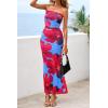 imagePRETTYGARDEN Womens Spring Dresses 2026 Sexy Strapless Tube Bodycon Mesh Ruched Floral Maxi Dress Wedding Club OutfitsBlue Red Flower