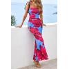 imagePRETTYGARDEN Womens Spring Dresses 2026 Sexy Strapless Tube Bodycon Mesh Ruched Floral Maxi Dress Wedding Club OutfitsBlue Red Flower