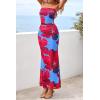 imagePRETTYGARDEN Womens Spring Dresses 2026 Sexy Strapless Tube Bodycon Mesh Ruched Floral Maxi Dress Wedding Club OutfitsBlue Red Flower
