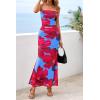 imagePRETTYGARDEN Womens Spring Dresses 2026 Sexy Strapless Tube Bodycon Mesh Ruched Floral Maxi Dress Wedding Club OutfitsBlue Red Flower