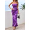 imagePRETTYGARDEN Womens Spring Dresses 2026 Sexy Strapless Tube Bodycon Mesh Ruched Floral Maxi Dress Wedding Club OutfitsFloral Purple