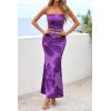 imagePRETTYGARDEN Womens Spring Dresses 2026 Sexy Strapless Tube Bodycon Mesh Ruched Floral Maxi Dress Wedding Club OutfitsFloral Purple