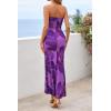 imagePRETTYGARDEN Womens Spring Dresses 2026 Sexy Strapless Tube Bodycon Mesh Ruched Floral Maxi Dress Wedding Club OutfitsFloral Purple