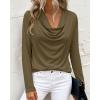 imagePRETTYGARDEN Womens Spring Tops 2026 Dressy Cowl Neck Long Sleeve Shirts Loose Business Casual Blouses Teacher Tunic TopArmy Green
