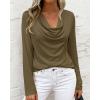 imagePRETTYGARDEN Womens Spring Tops 2026 Dressy Cowl Neck Long Sleeve Shirts Loose Business Casual Blouses Teacher Tunic TopArmy Green