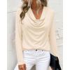 imagePRETTYGARDEN Womens Spring Tops 2026 Dressy Cowl Neck Long Sleeve Shirts Loose Business Casual Blouses Teacher Tunic TopBeige