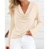 imagePRETTYGARDEN Womens Spring Tops 2026 Dressy Cowl Neck Long Sleeve Shirts Loose Business Casual Blouses Teacher Tunic TopBeige