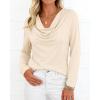 imagePRETTYGARDEN Womens Spring Tops 2026 Dressy Cowl Neck Long Sleeve Shirts Loose Business Casual Blouses Teacher Tunic TopBeige