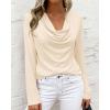 imagePRETTYGARDEN Womens Spring Tops 2026 Dressy Cowl Neck Long Sleeve Shirts Loose Business Casual Blouses Teacher Tunic TopBeige