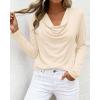 imagePRETTYGARDEN Womens Spring Tops 2026 Dressy Cowl Neck Long Sleeve Shirts Loose Business Casual Blouses Teacher Tunic TopBeige