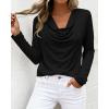 imagePRETTYGARDEN Womens Spring Tops 2026 Dressy Cowl Neck Long Sleeve Shirts Loose Business Casual Blouses Teacher Tunic TopBlack