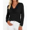 imagePRETTYGARDEN Womens Spring Tops 2026 Dressy Cowl Neck Long Sleeve Shirts Loose Business Casual Blouses Teacher Tunic TopBlack