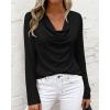 imagePRETTYGARDEN Womens Spring Tops 2026 Dressy Cowl Neck Long Sleeve Shirts Loose Business Casual Blouses Teacher Tunic TopBlack