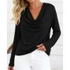 imagePRETTYGARDEN Womens Spring Tops 2026 Dressy Cowl Neck Long Sleeve Shirts Loose Business Casual Blouses Teacher Tunic TopBlack