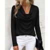imagePRETTYGARDEN Womens Spring Tops 2026 Dressy Cowl Neck Long Sleeve Shirts Loose Business Casual Blouses Teacher Tunic TopBlack