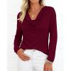 imagePRETTYGARDEN Womens Spring Tops 2026 Dressy Cowl Neck Long Sleeve Shirts Loose Business Casual Blouses Teacher Tunic TopBurgundy