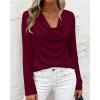 imagePRETTYGARDEN Womens Spring Tops 2026 Dressy Cowl Neck Long Sleeve Shirts Loose Business Casual Blouses Teacher Tunic TopBurgundy
