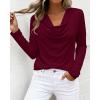 imagePRETTYGARDEN Womens Spring Tops 2026 Dressy Cowl Neck Long Sleeve Shirts Loose Business Casual Blouses Teacher Tunic TopBurgundy